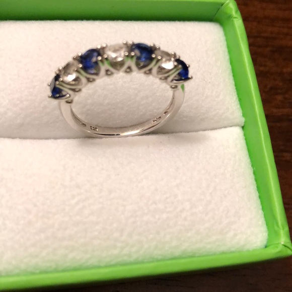 Blue and white sapphire sterling silver ring - Picture 4 of 5